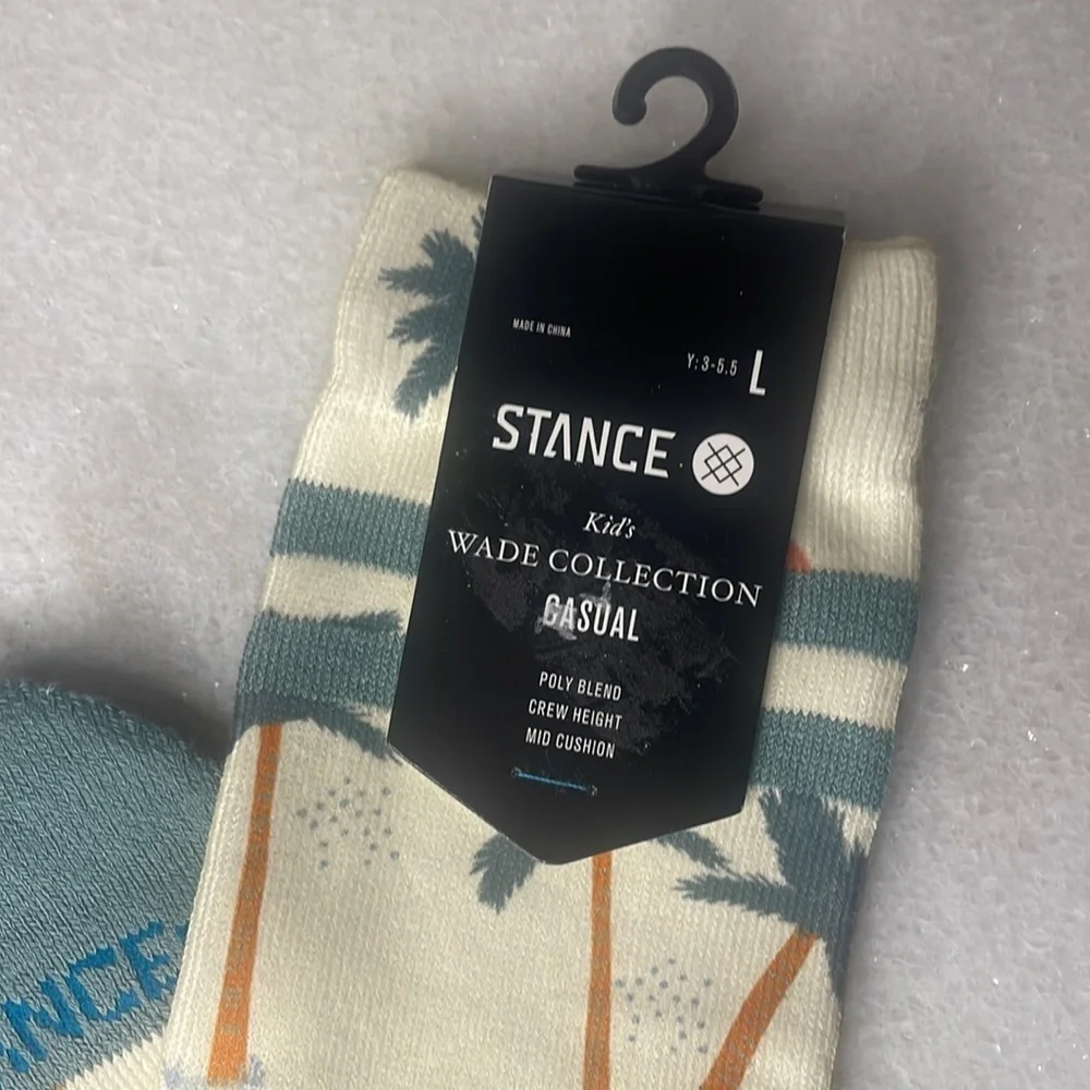 Stance sock Kids casual cream green palm tree Wade Collection Crew Socks size YL